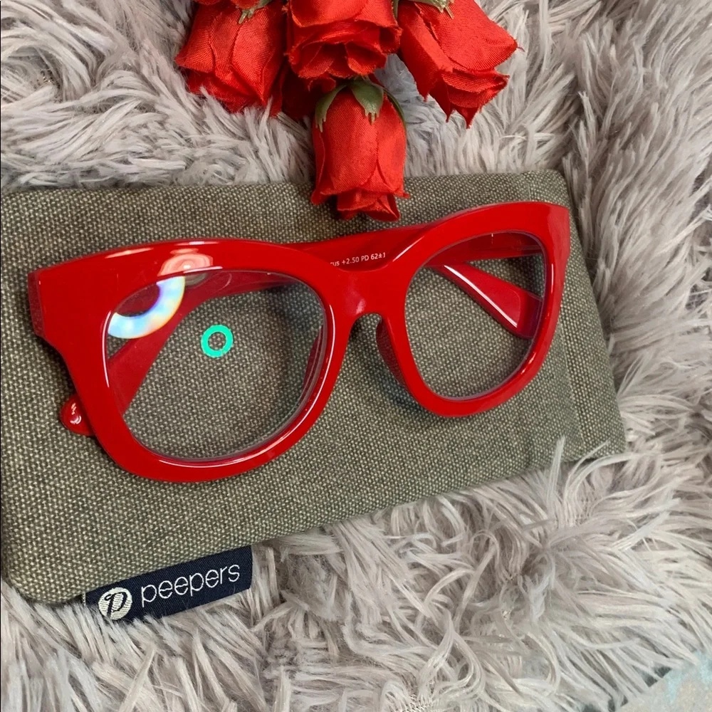 🌹Peepers Center Stage • Oversized Bold Red Cat Eye Reading Glasses +2.50 w/case